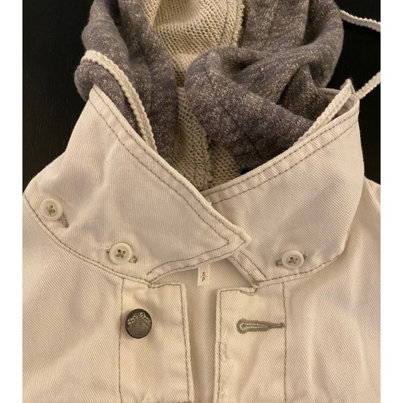 Free People Distressed Denim Jacket Women Small French Terry Removeable Hoodie - Picture 9 of 16